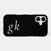 Coque iPhone 16 Monogramme de nom noir et blanc moderne (Verso Horizontal)