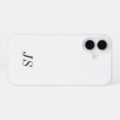 Coque iPhone 16 Monogramme de nom noir et blanc moderne (Verso Horizontal)