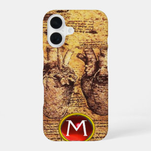 Coque iPhone 16 Monogramme de parchemin de gemme de coeur et de se