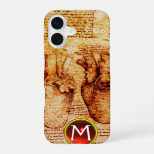 Coque iPhone 16 Monogramme de parchemin de gemme de coeur et de se