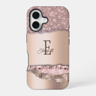 Coque iPhone 16 Monogramme de Parties scintillant Gold Diamonds Ro