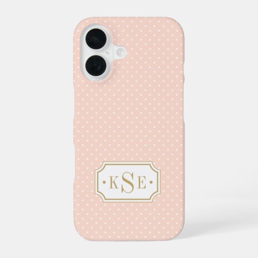 Coque iPhone 16 Monogramme de points élégants rose et or (Verso)