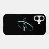 Coque iPhone 16 Monogramme de script cursif éditable Noir Bleu Bla (Verso Horizontal)