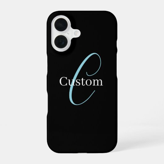 Coque iPhone 16 Monogramme de script cursif éditable Noir Bleu Bla (Verso)