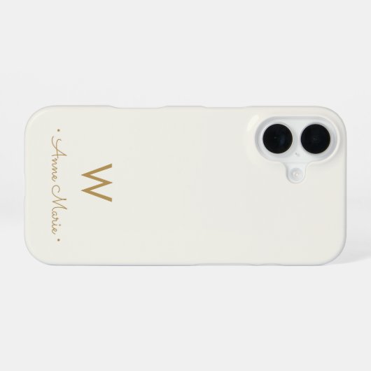 Coque iPhone 16 Monogramme de script d'or ivoire moderne (Verso Horizontal)