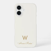Coque iPhone 16 Monogramme de script d'or ivoire moderne (Verso)