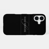 Coque iPhone 16 Monogramme de script élégant modifiable noir gris (Verso Horizontal)