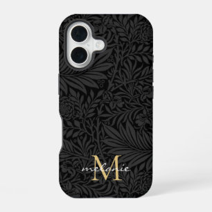 Coque iPhone 16 Monogramme de script floral noir élégant