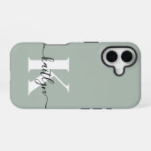 Coque iPhone 16 Monogramme de style moderne vert sauge (Verso Horizontal)