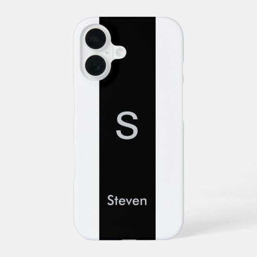 Coque iPhone 16 Monogramme deux tons moderne noir et blanc (Verso)