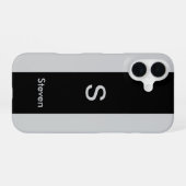 Coque iPhone 16 Monogramme deux tons moderne noir et gris (Verso Horizontal)