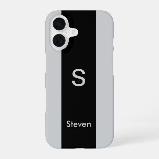Coque iPhone 16 Monogramme deux tons moderne noir et gris (Verso)