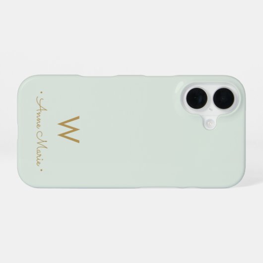 Coque iPhone 16 Monogramme d'or moderne Sage Green (Verso Horizontal)