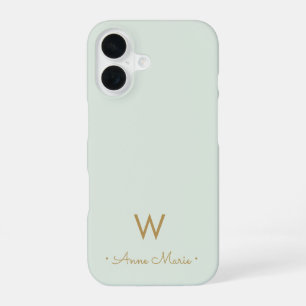 Coque iPhone 16 Monogramme d'or moderne Sage Green