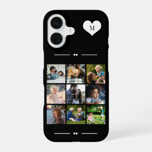 Coque iPhone 16 Monogramme élégant 9 collage photo noir