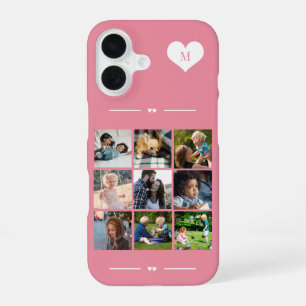 Coque iPhone 16 Monogramme élégant 9 collage photo rose