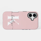 Coque iPhone 16 Monogramme élégant rose poudré gris (Verso Horizontal)
