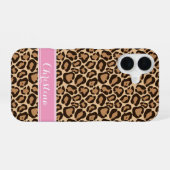 Coque iPhone 16 Monogramme Empreinte de léopard rose et Brown (Verso Horizontal)