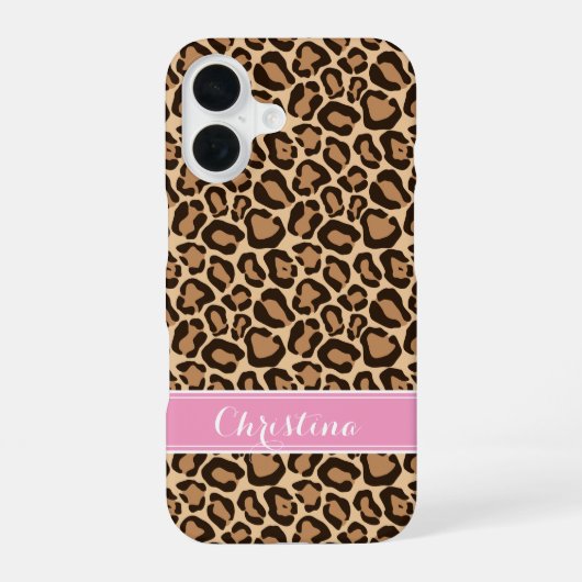 Coque iPhone 16 Monogramme Empreinte de léopard rose et Brown (Verso)