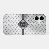Coque iPhone 16 Monogramme en acier à plaque de diamant (Verso Horizontal)