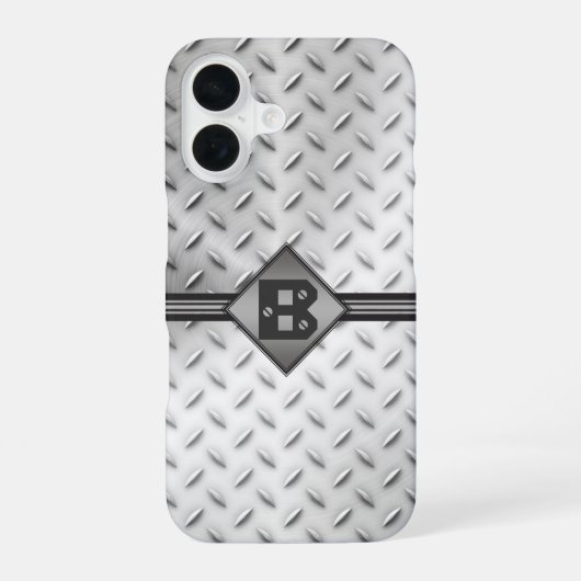 Coque iPhone 16 Monogramme en acier à plaque de diamant (Verso)