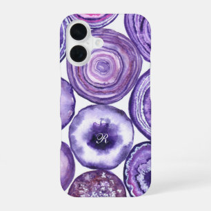 Coque iPhone 16 Monogramme en agate violette
