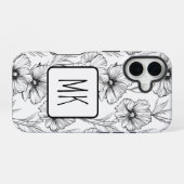 Coque iPhone 16 Monogramme floral noir et blanc moderne (Verso Horizontal)