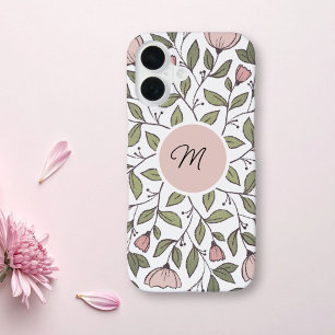 Coque iPhone 16 Monogramme floral sur mesure délicat