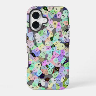 Coque iPhone 16 Monogramme   Foule colorée des visages  