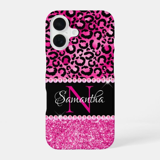 Coque iPhone 16 Monogramme Glamour Tache de Léopard Noir et Rose C (Verso)