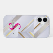 Coque iPhone 16 monogramme lignes dorées marbre blanc (Verso Horizontal)