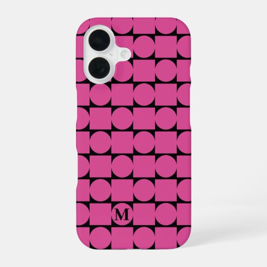 Coque iPhone 16 Monogramme moderne Fuchsia Géométrique tendance (Verso)