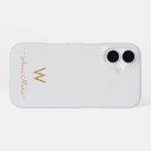 Coque iPhone 16 Monogramme Moderne Gris Clair Or Script (Verso Horizontal)