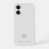 Coque iPhone 16 Monogramme Moderne Gris Clair Or Script (Verso)