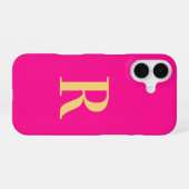 Coque iPhone 16 Monogramme moderne Hot rose (Verso Horizontal)