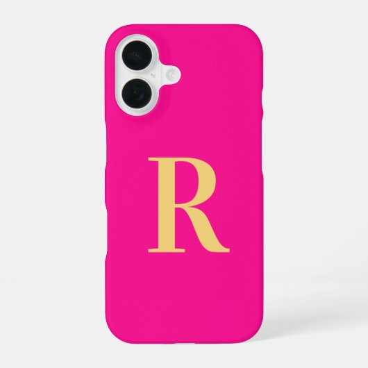 Coque iPhone 16 Monogramme moderne Hot rose (Verso)