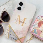 Coque iPhone 16 monogramme moderne luxe rose brillant