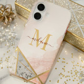 Coque iPhone 16 monogramme moderne luxe rose brillant