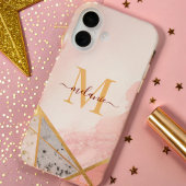 Coque iPhone 16 monogramme moderne luxe rose brillant
