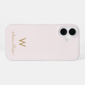 Coque iPhone 16 Monogramme Moderne Rose Doré Script (Verso Horizontal)