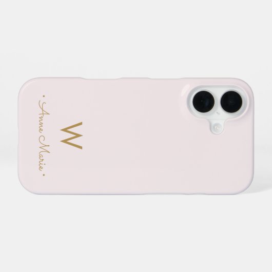 Coque iPhone 16 Monogramme Moderne Rose Doré Script (Verso Horizontal)