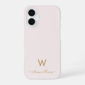 Coque iPhone 16 Monogramme Moderne Rose Doré Script (Verso)