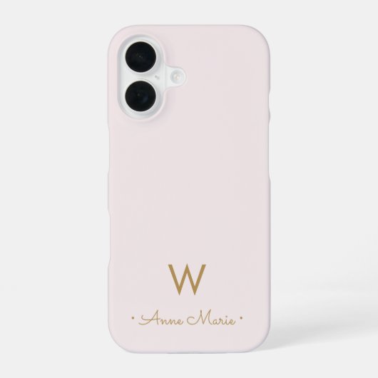 Coque iPhone 16 Monogramme Moderne Rose Doré Script (Verso)