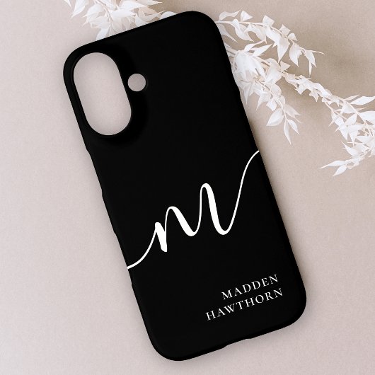 Coque iPhone 16 Monogramme moderne Script Calligraphie noir