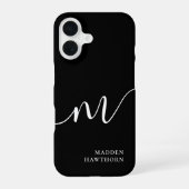 Coque iPhone 16 Monogramme moderne Script Calligraphie noir (Verso)