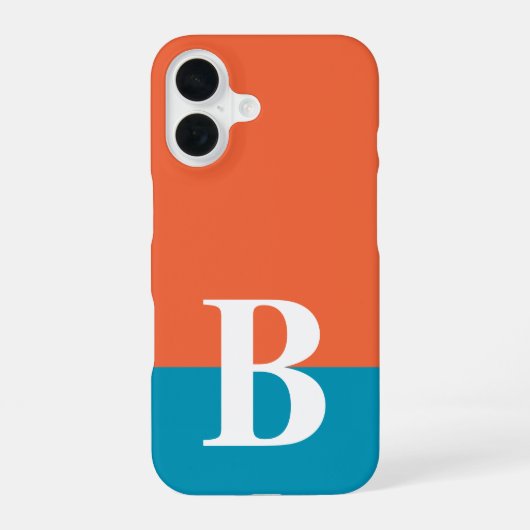 Coque iPhone 16 Monogramme Monogrammé Simple Moderne Orange Bleu (Verso)