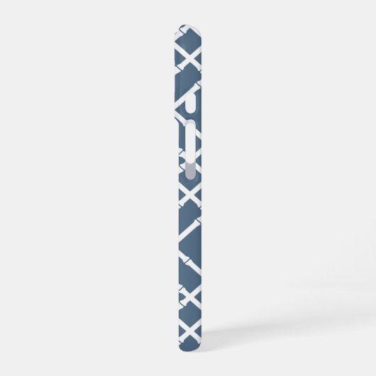 Coque iPhone 16 Monogramme Motif en treillis en bambou bleu foncé (Côté gauche)