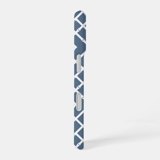 Coque iPhone 16 Monogramme Motif en treillis en bambou bleu foncé (Côté droit)