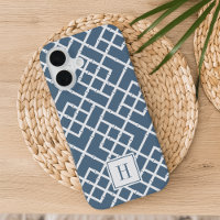 Monogramme Motif en treillis en bambou bleu foncé