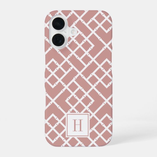 Coque iPhone 16 Monogramme Motif en treillis en bambou Rose poussi (Verso)